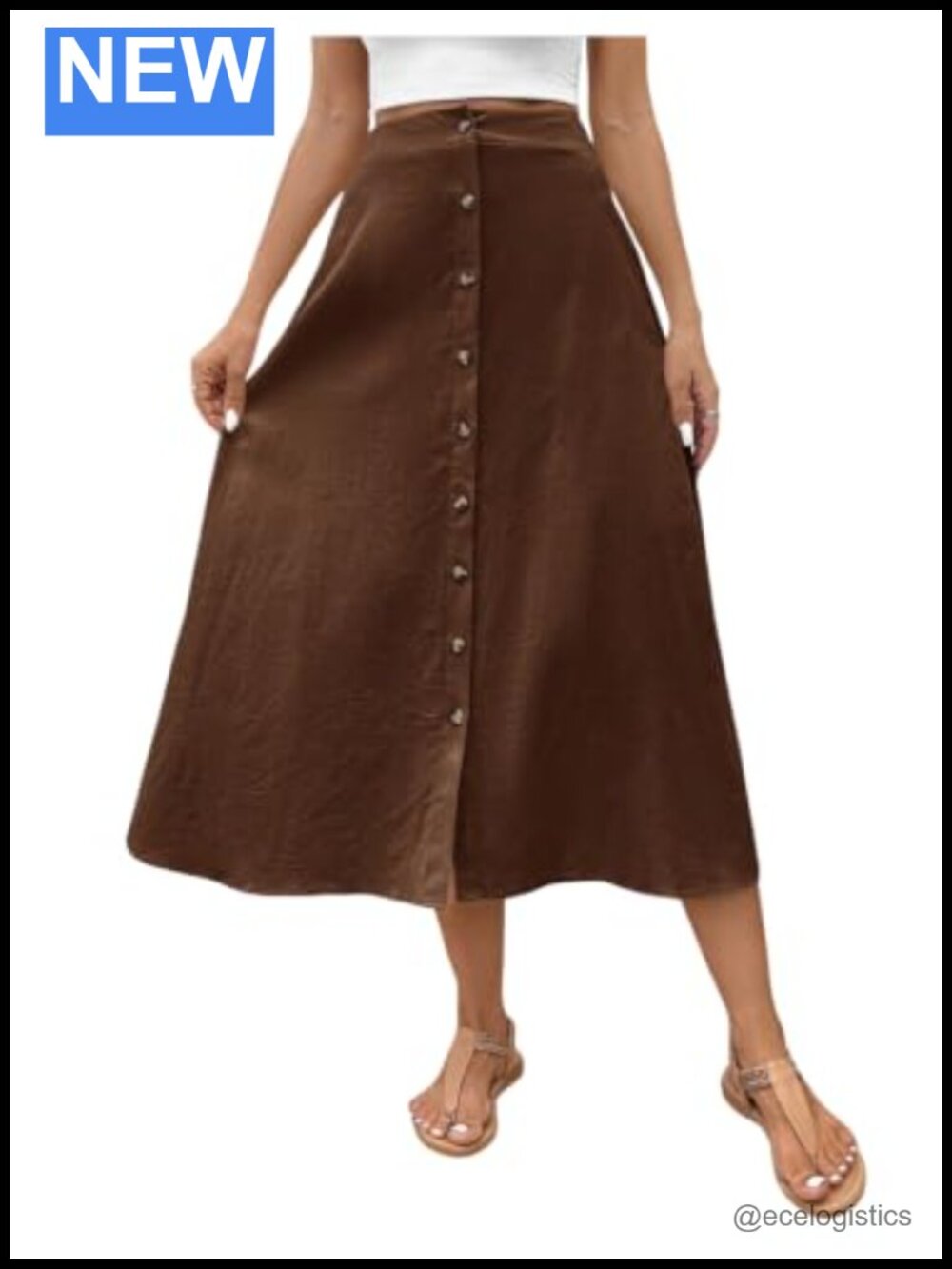 High Waisted Button Front Midi Skirt A Line Retro Summer Boho